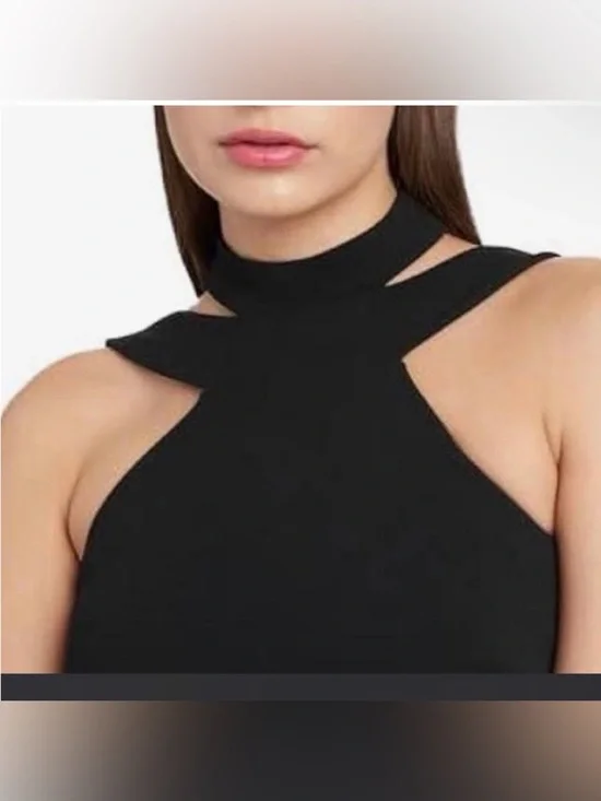 Bebe Women’s Halter top Black Dress With Choker Size Large - Picture 3 of 11